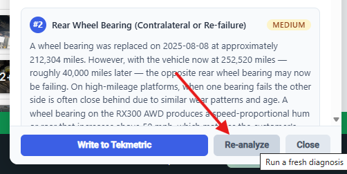 AxleOS cached results with Re-analyze button